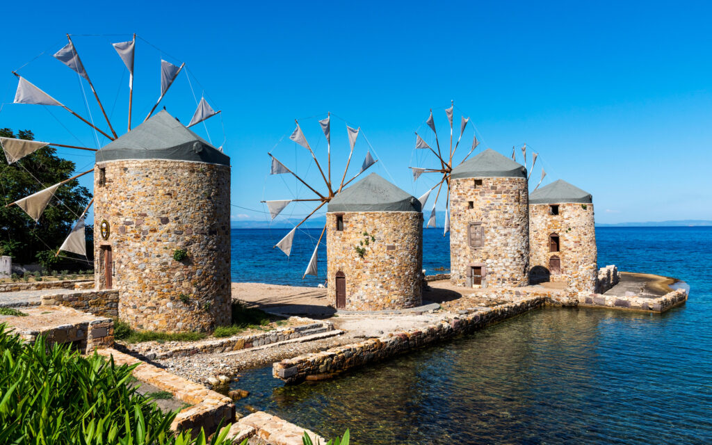 View of windmills on Chios Island